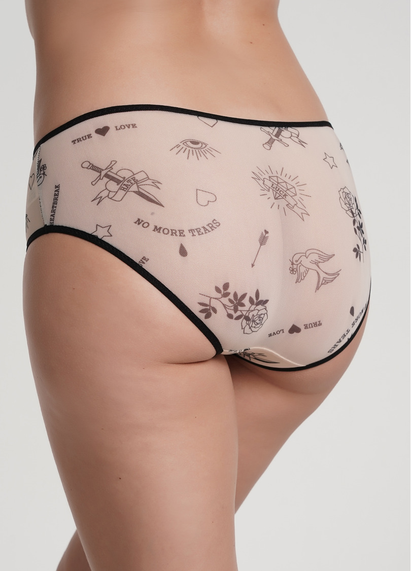 Трусики хипстеры из сетки с эффектом тату Tatoo 2601/04 beige tattoo (бежевый)