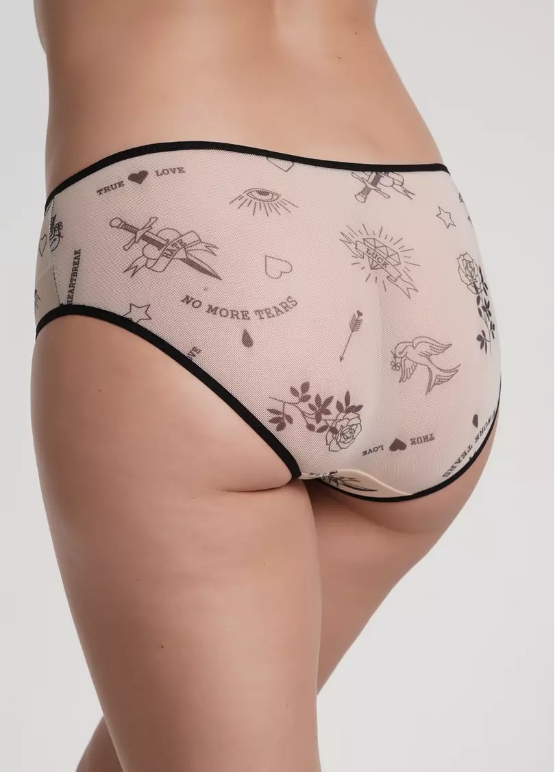Трусики хипстеры из сетки с эффектом тату Tatoo 2601/04 beige tattoo (бежевый)