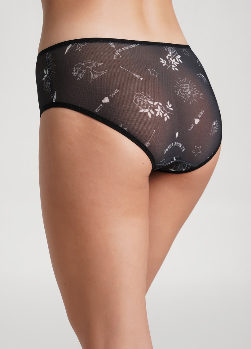 Трусики хипстеры из сетки с эффектом тату Tatoo 2601/04 black tattoo (черный)