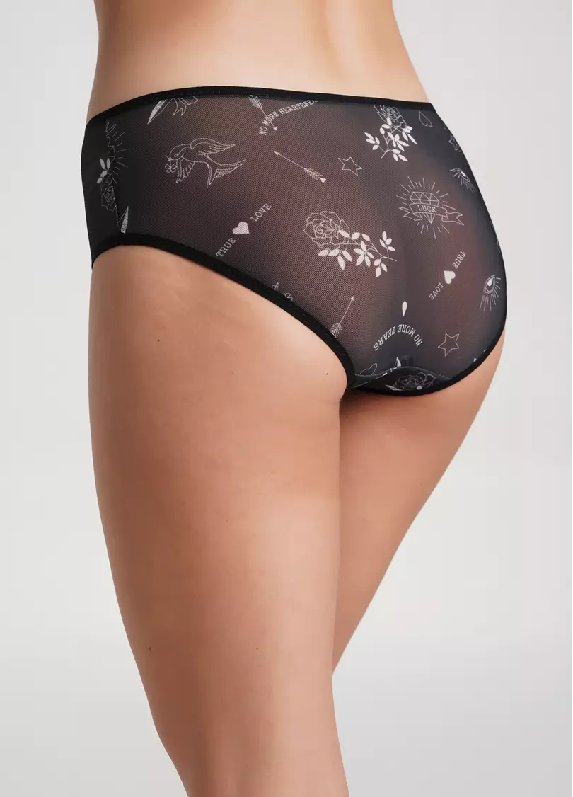 Трусики хипстеры из сетки с эффектом тату Tatoo 2601/04 black tattoo (черный)