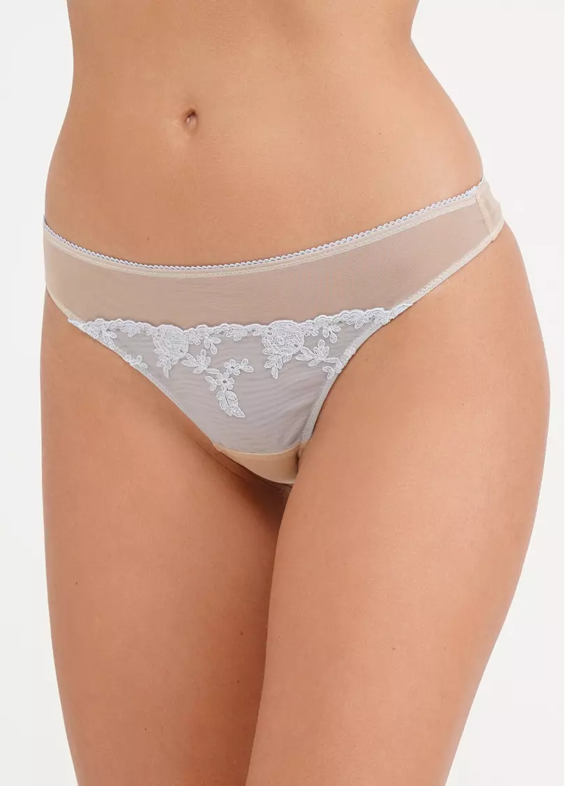 Трусики стринги из сетки в цветы Tuscany 2104/41 beige/sky blue (бежевый/голубой)