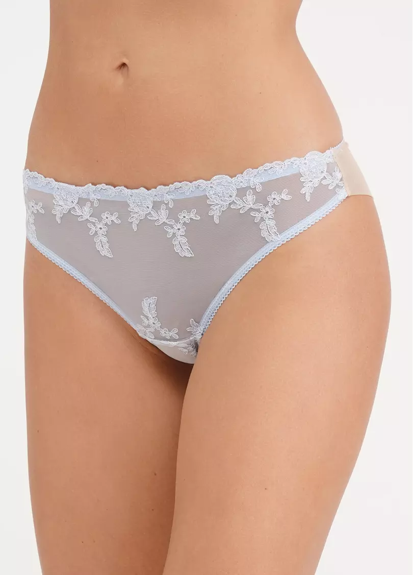 Трусики бразилиана с цветами на сетке Tuscany 2206/41 beige/sky blue (бежевый/голубой)