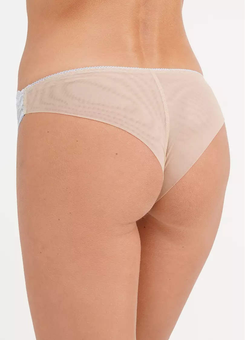 Трусики бразилиана с цветами на сетке Tuscany 2206/41 beige/sky blue (бежевый/голубой)