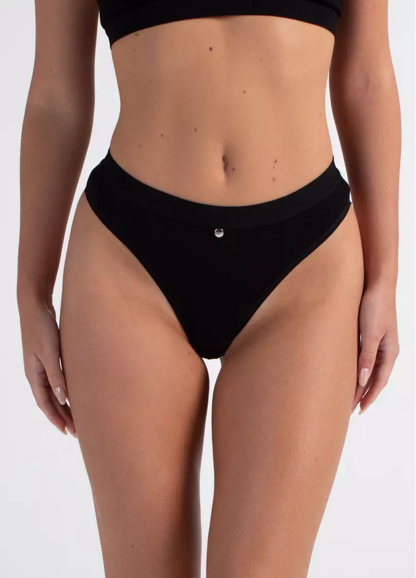 Труси стрінги бавовняні в рубчик URBAN RIB 2115/60 black (чорний)