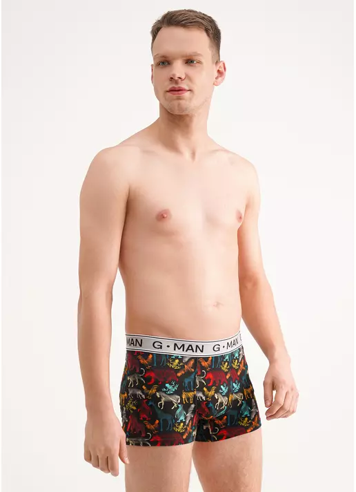 Хлопковые трусы боксеры с принтом G-MAN PRINT 20401/60 black/animal (черный)