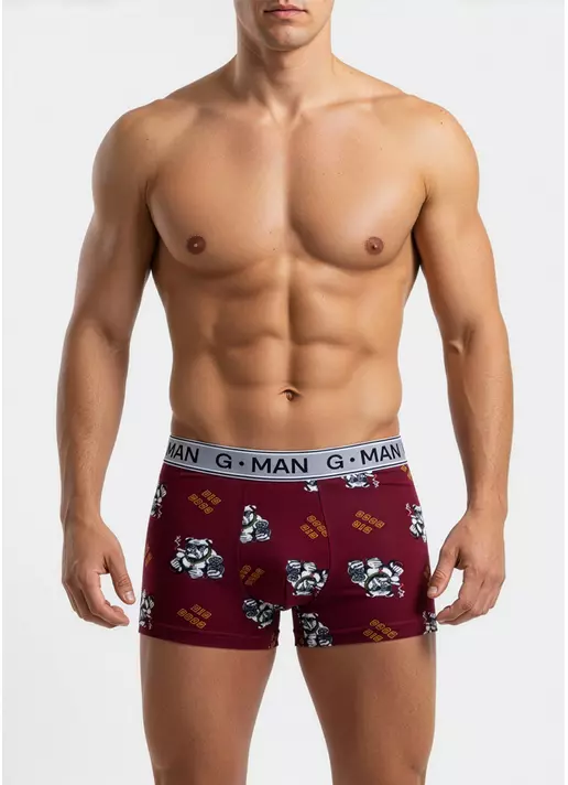 Бавовняні труси боксери з принтом G-MAN PRINT 20401/60 burgundy/bulldog print (бордовий)