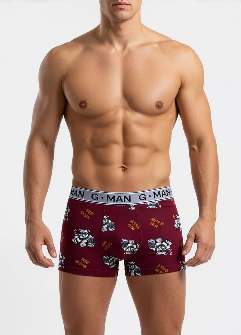 Бавовняні труси боксери з принтом G-MAN PRINT 20401/60 burgundy/bulldog print (бордовий)