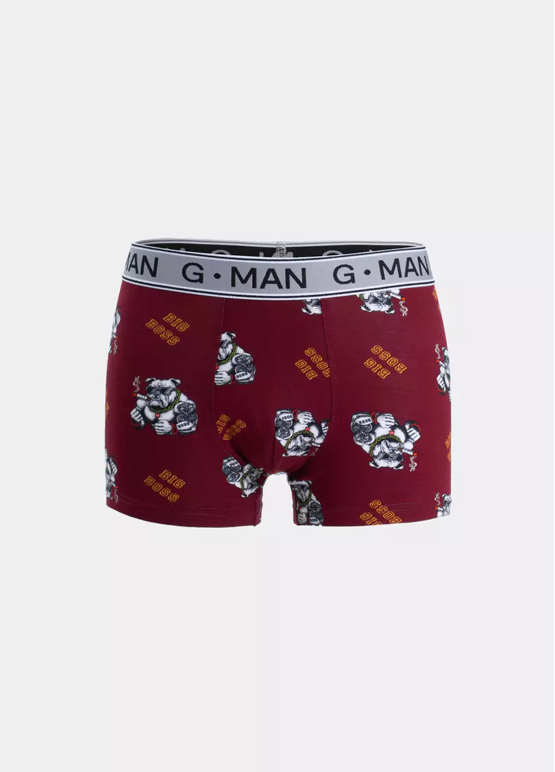 Бавовняні труси боксери з принтом G-MAN PRINT 20401/60 burgundy/bulldog print (бордовий)