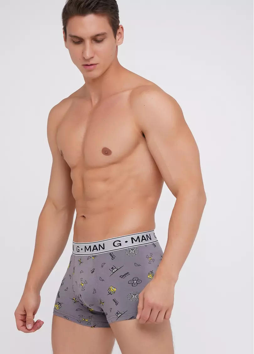 Хлопковые трусы боксеры с принтом G-MAN PRINT 20401/60 drone (серый)