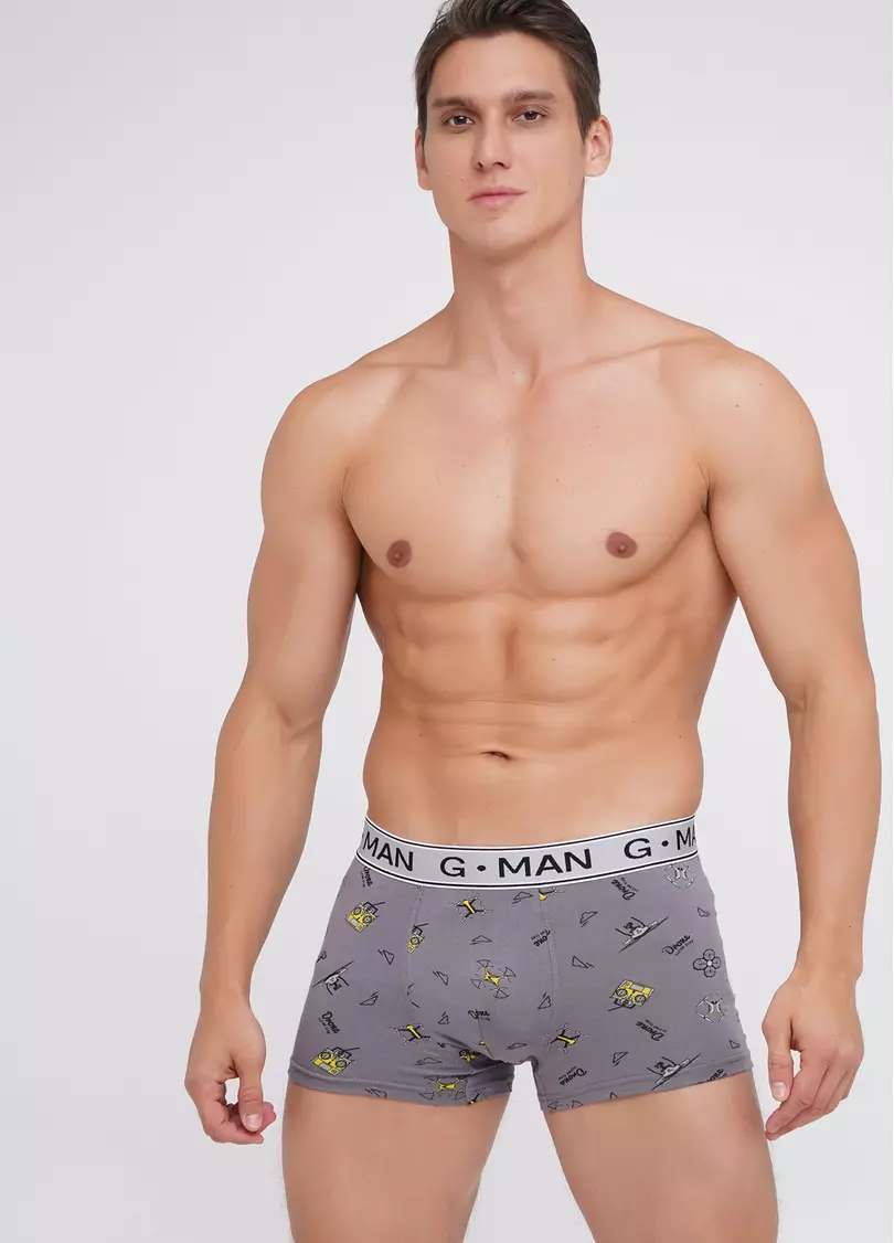 Хлопковые трусы боксеры с принтом G-MAN PRINT 20401/60 drone (серый)