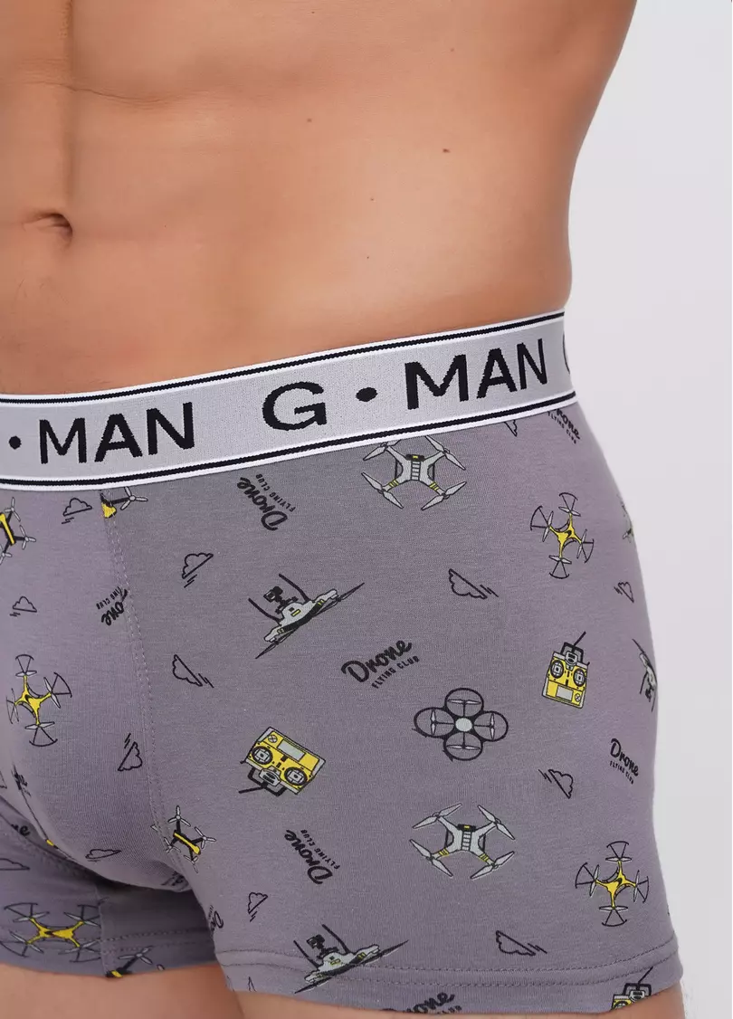Хлопковые трусы боксеры с принтом G-MAN PRINT 20401/60 drone (серый)