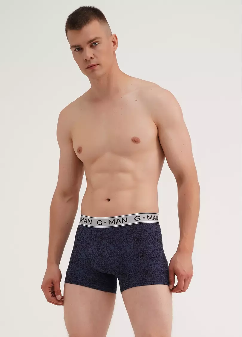 Бавовняні труси боксери з принтом G-MAN PRINT 20401/60 navy/black stripe (синій)