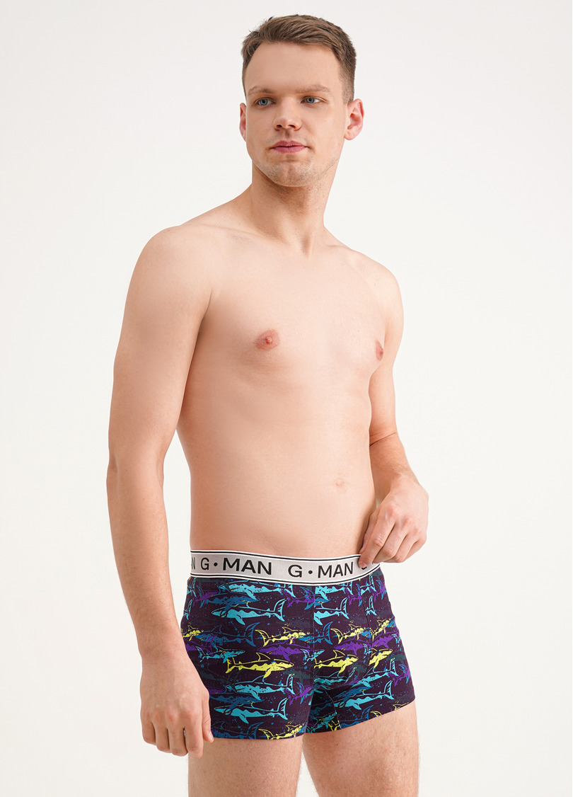 Бавовняні труси боксери з акулами G-MAN PRINT 20401/60 purple/shark (фіолетовий)