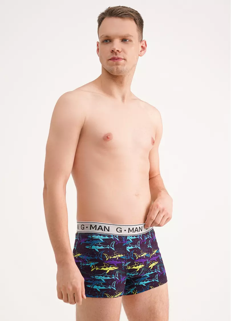 Бавовняні труси боксери з акулами G-MAN PRINT 20401/60 purple/shark (фіолетовий)