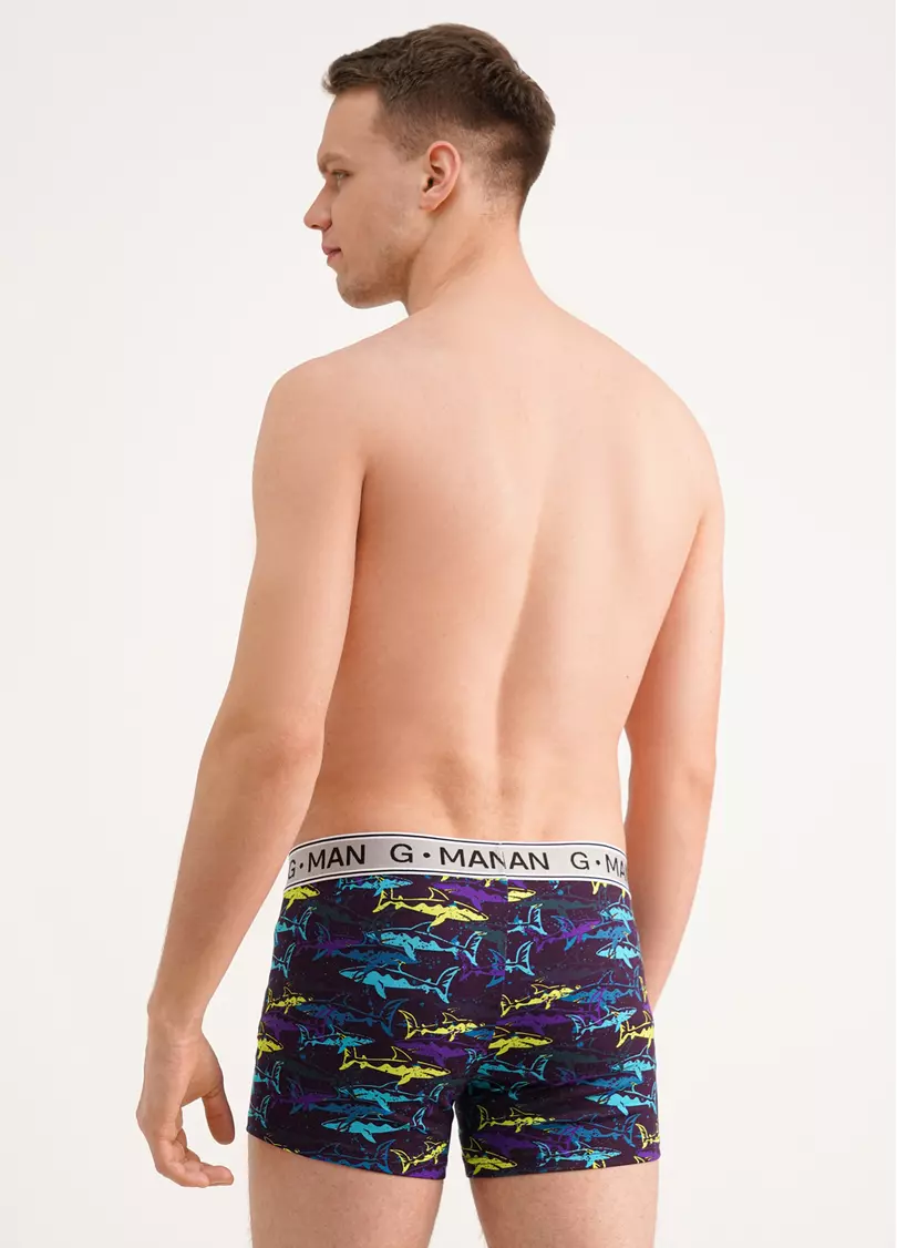 Бавовняні труси боксери з акулами G-MAN PRINT 20401/60 purple/shark (фіолетовий)