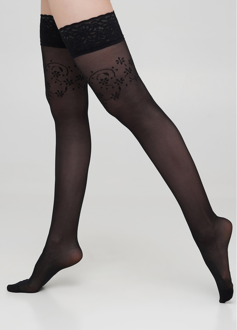 Чулки с кружевом и рисунком BLOOM 20 (2) calze nero (черный)