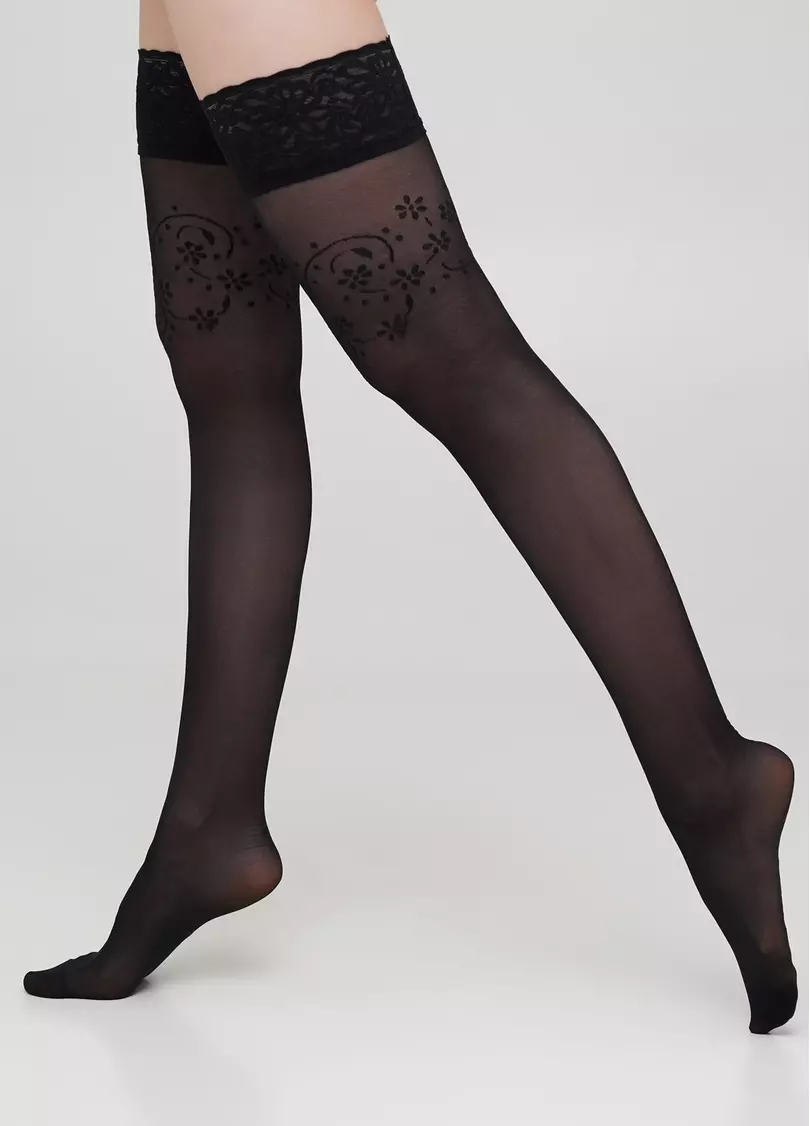 Чулки с кружевом и рисунком BLOOM 20 (2) calze nero (черный)
