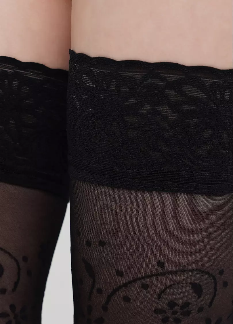 Чулки с кружевом и рисунком BLOOM 20 (2) calze nero (черный)