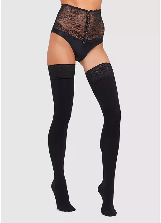 Чулки с кружевной подвязкой на силиконовых лентах Emotion 100 den nero (черный)