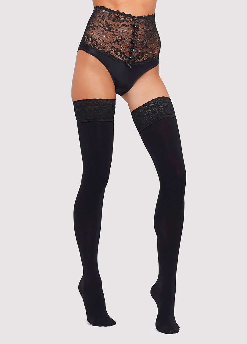 Чулки с кружевной подвязкой на силиконовых лентах Emotion 100 den nero (черный)