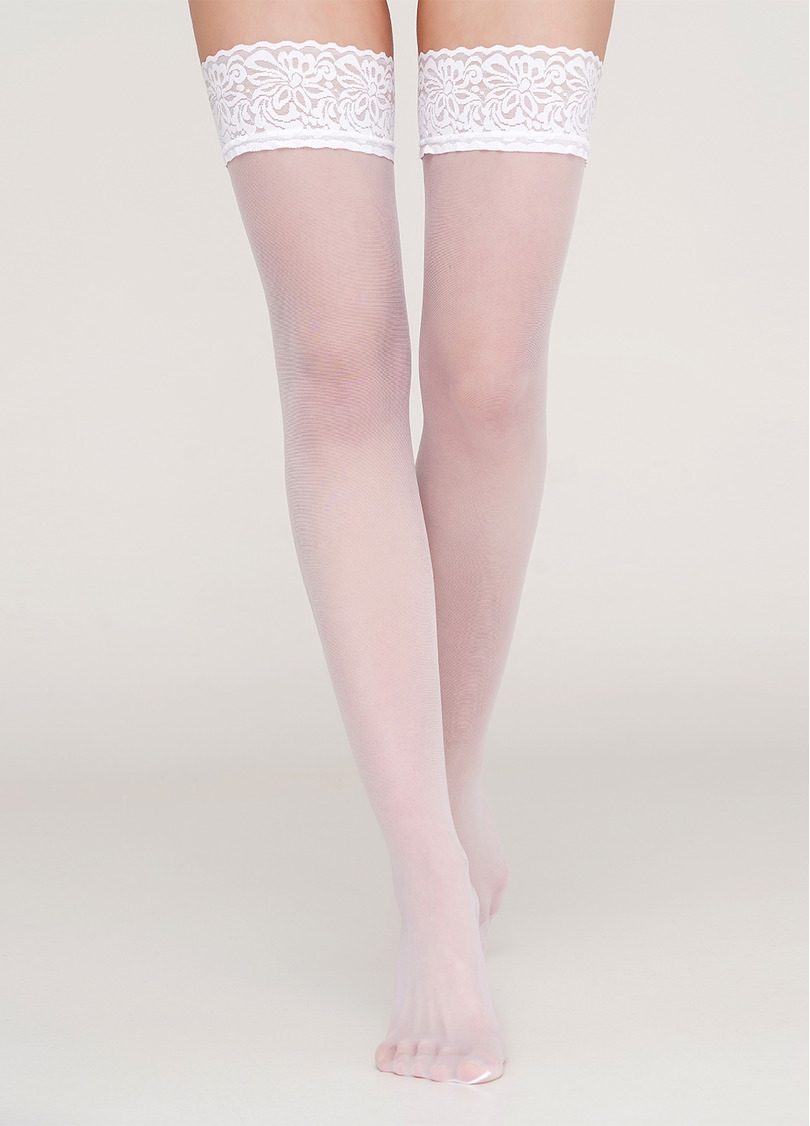 Чулки с кружевом на силиконовой основе Emotion 20 den bianco (белый)