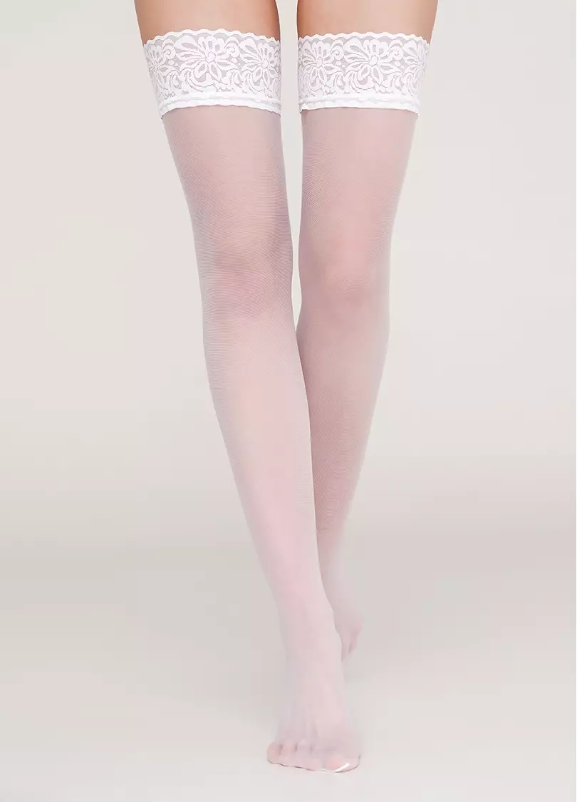 Панчохи з мереживом на силіконовій основі Emotion 20 den bianco (білий)