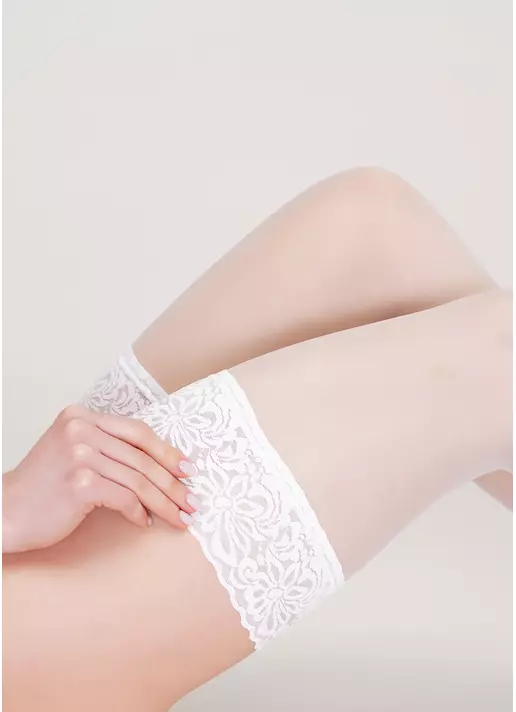 Панчохи з мереживом на силіконовій основі Emotion 20 den bianco (білий)