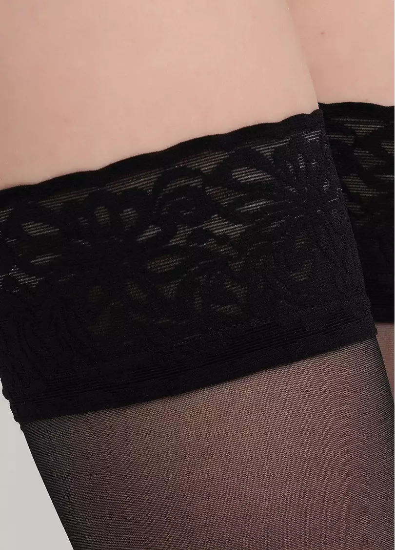 Чулки с кружевом на силиконовой основе Emotion 20 den nero (черный)