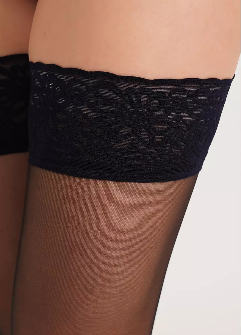 Панчохи з мереживом на силіконовій основі Emotion 20 nero/navy (чорний/синій)