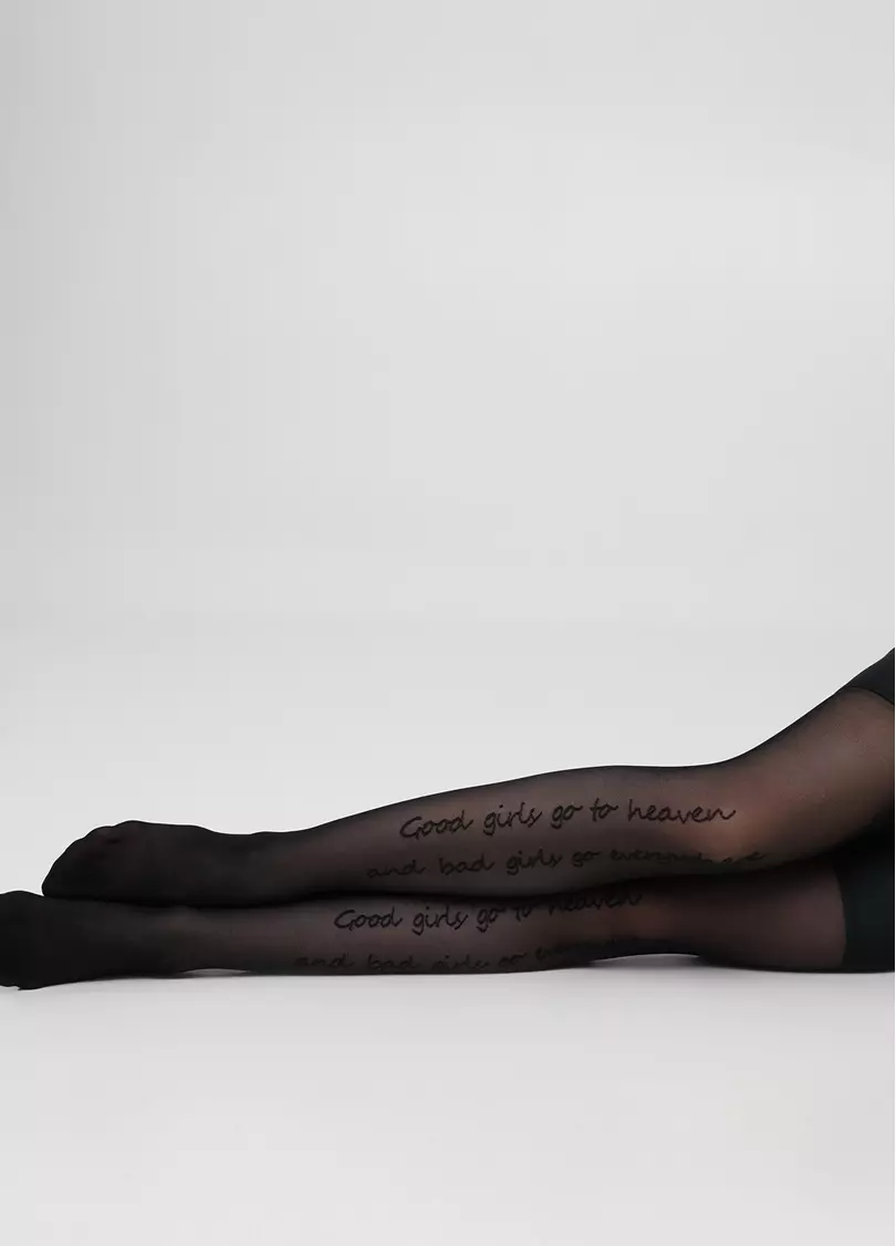 Чулки с надписью и гладкой резинкой INSPIRE 20 (1) calze nero (черный)