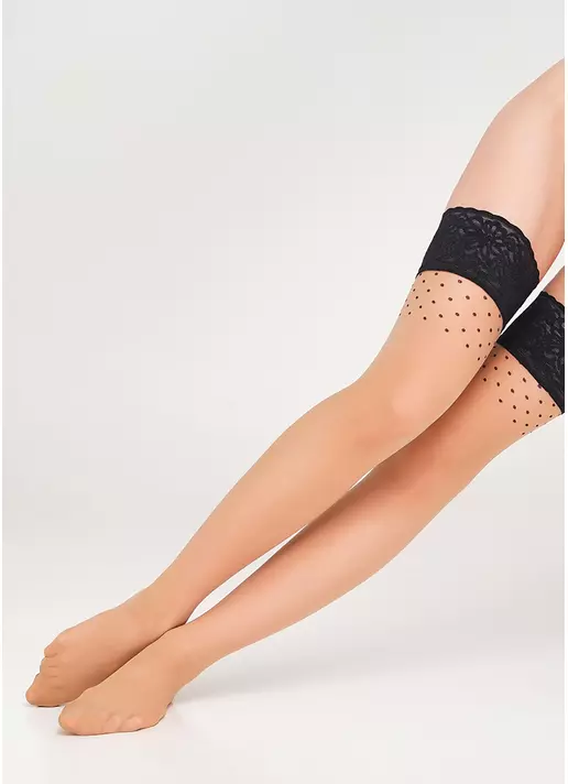 Чулки с широкой кружевной резинкой OMNIA 20 (1) calze daino/nero (бежевый)