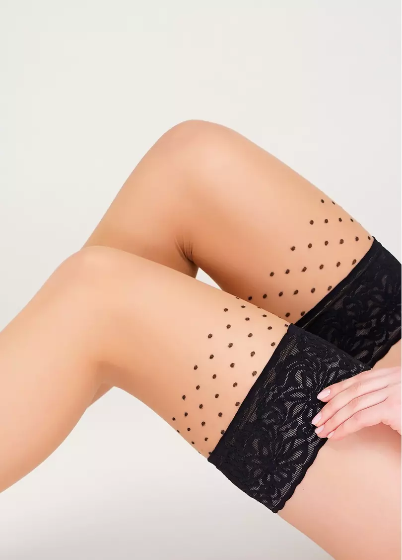 Чулки с широкой кружевной резинкой OMNIA 20 (1) calze daino/nero (бежевый)