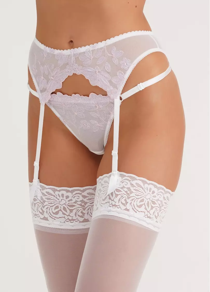 Пояс для чулок из сетки в цветы Provance 3007/31 white/rose (белый/розовый)