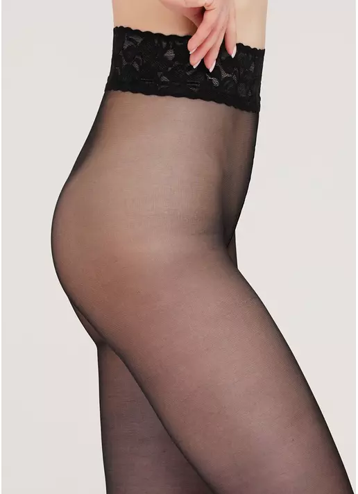 Колготки з мереживним поясом на силіконовій основі Impresso 20 den (nero)