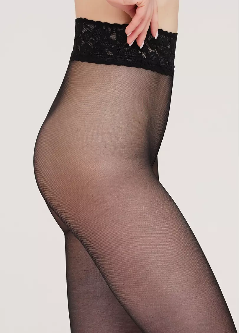 Колготки з мереживним поясом на силіконовій основі Impresso 20 den (nero)