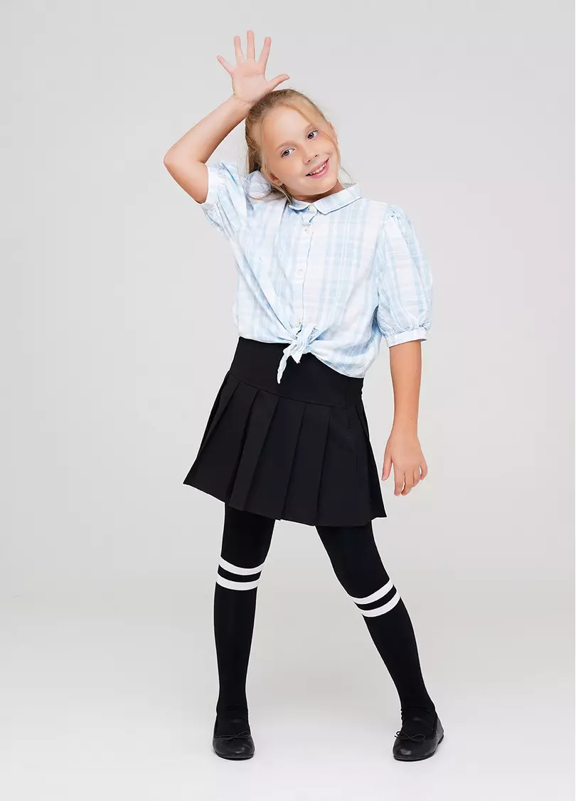 Детские хлопковые колготки с полосками D048 TEEN GIRL nero (черный)