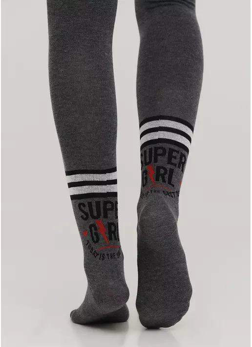 Бавовняні колготки для підлітків з написом D091 TEEN GIRL dark grey melange (сірий)