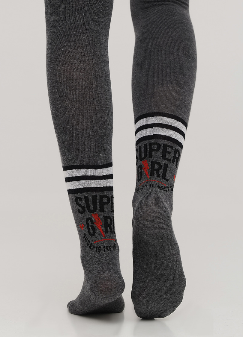 Хлопковые колготки для подростков с надписью D091 TEEN GIRL dark grey melange (серый)