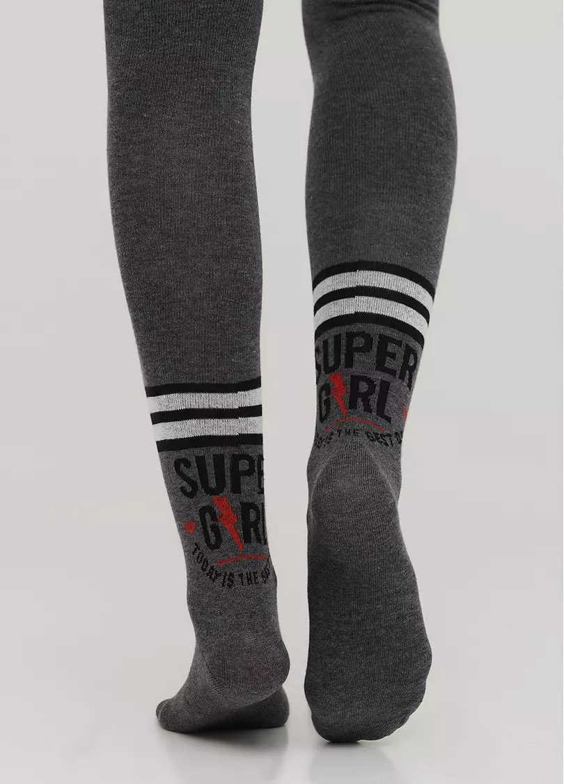Хлопковые колготки для подростков с надписью D091 TEEN GIRL dark grey melange (серый)