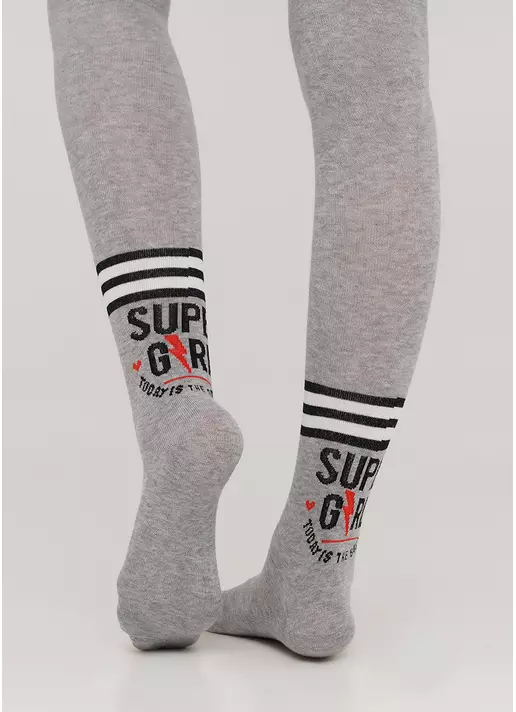 Бавовняні колготки для підлітків з написом D091 TEEN GIRL light grey melange (меланж)