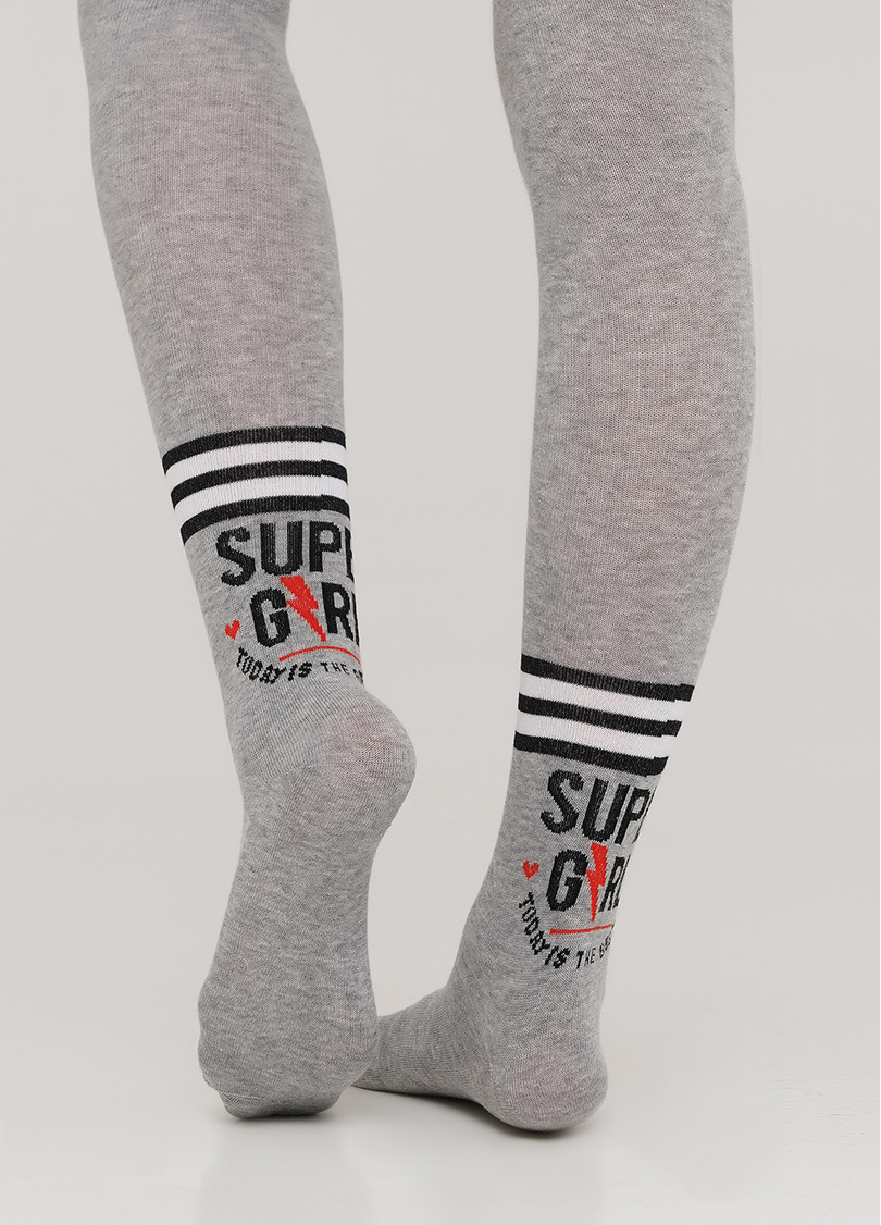 Бавовняні колготки для підлітків з написом D091 TEEN GIRL light grey melange (меланж)