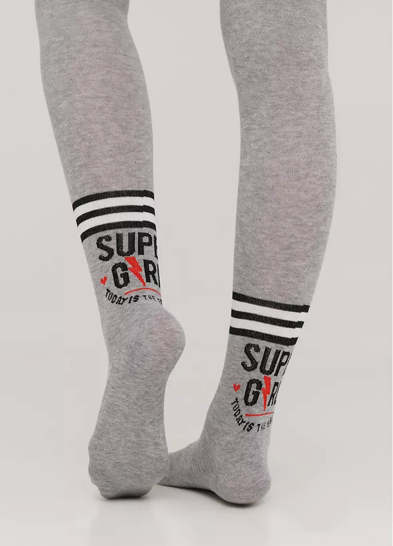 Бавовняні колготки для підлітків з написом D091 TEEN GIRL light grey melange (меланж)