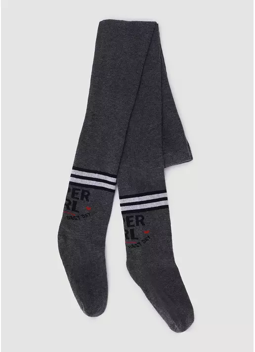 Дитячі колготки з бавовни зі смугами та написом D091 dark grey melange (сірий)