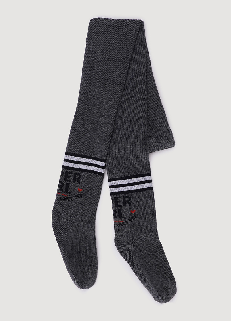 Детские колготки из хлопка с полосами и надписью D091 dark grey melange (серый)
