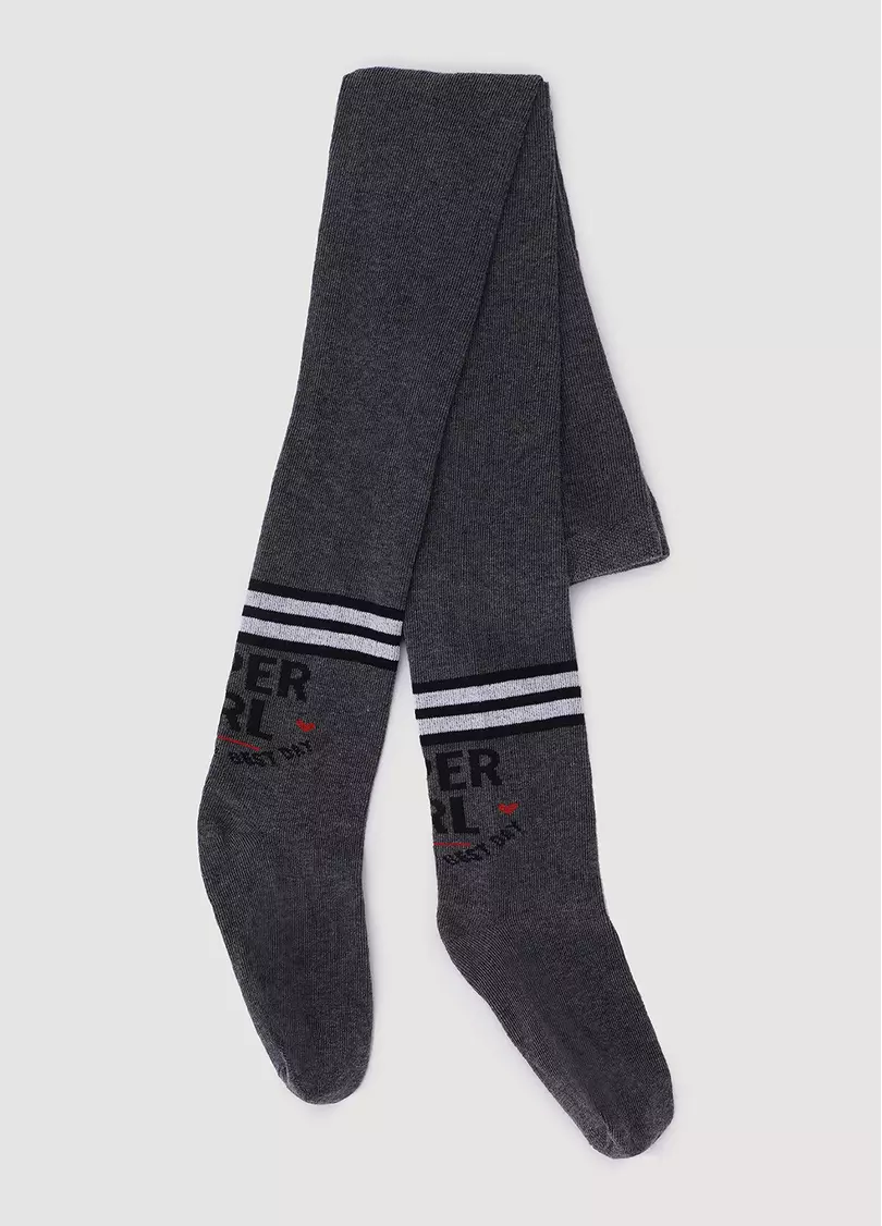 Дитячі колготки з бавовни зі смугами та написом D091 dark grey melange (сірий)