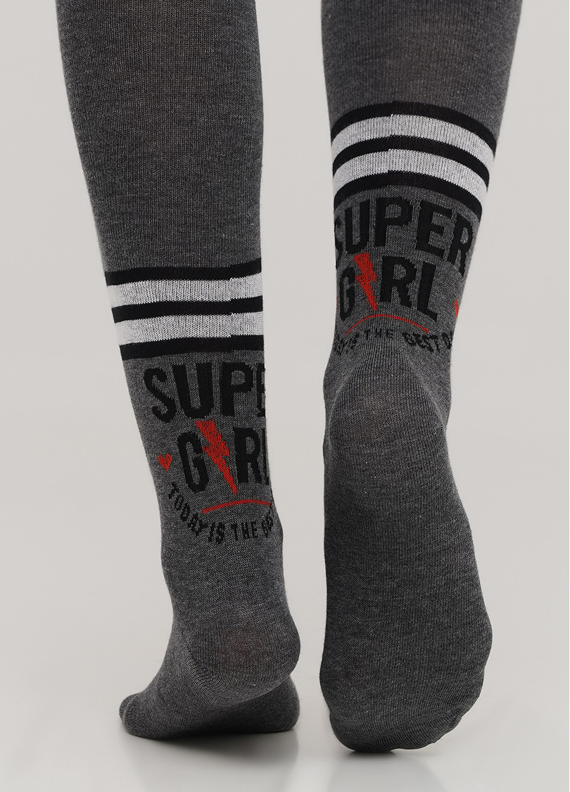 Детские колготки из хлопка с полосами и надписью D091 dark grey melange (серый)