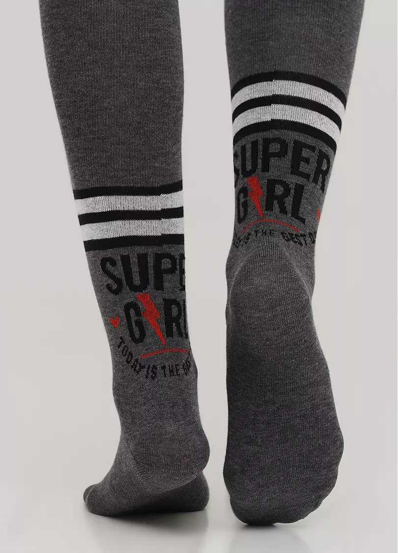 Дитячі колготки з бавовни зі смугами та написом D091 dark grey melange (сірий)