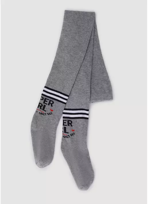 Дитячі колготки з бавовни зі смугами та написом D091 light grey melange (меланж)