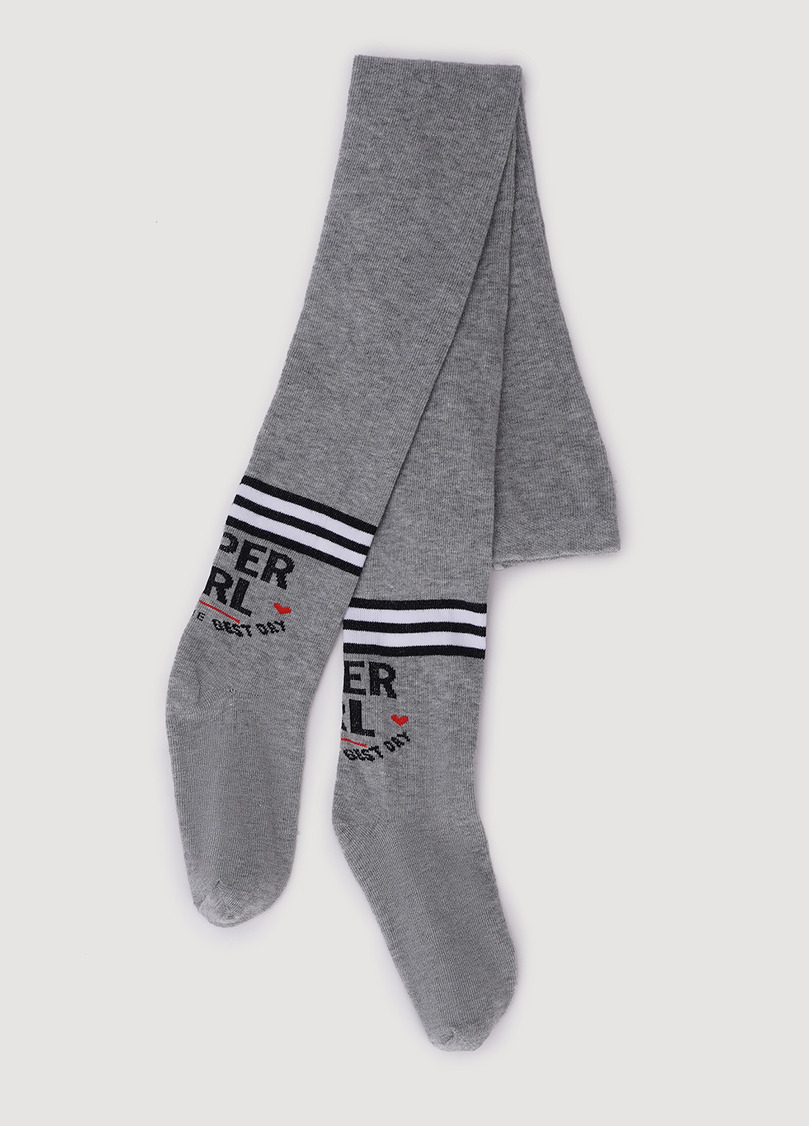 Детские колготки из хлопка с полосами и надписью D091 light grey melange (меланж)