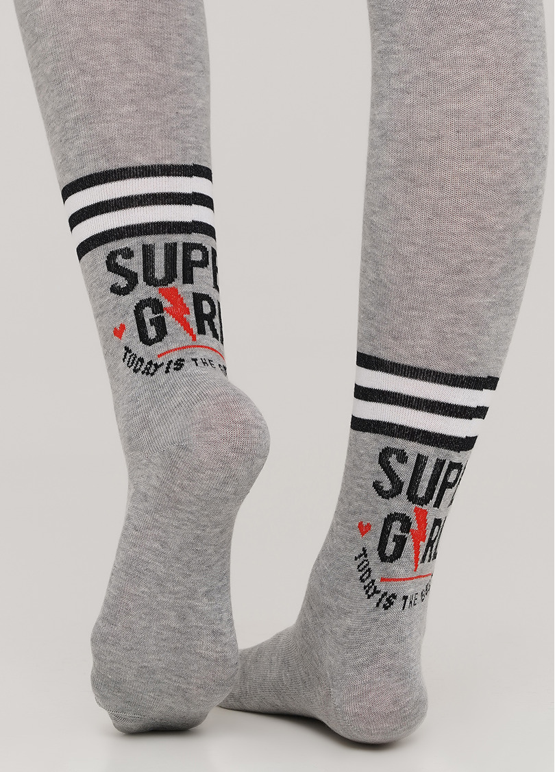 Детские колготки из хлопка с полосами и надписью D091 light grey melange (меланж)